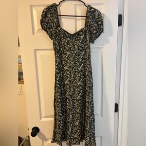 Francesca's Collections Olive Floral Midi Dress